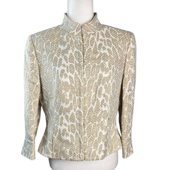 Carlisle Beige White SILK-Blend Cropped Jacket Elegant Textured Women's SZ 10 - Picture 2 of 9
